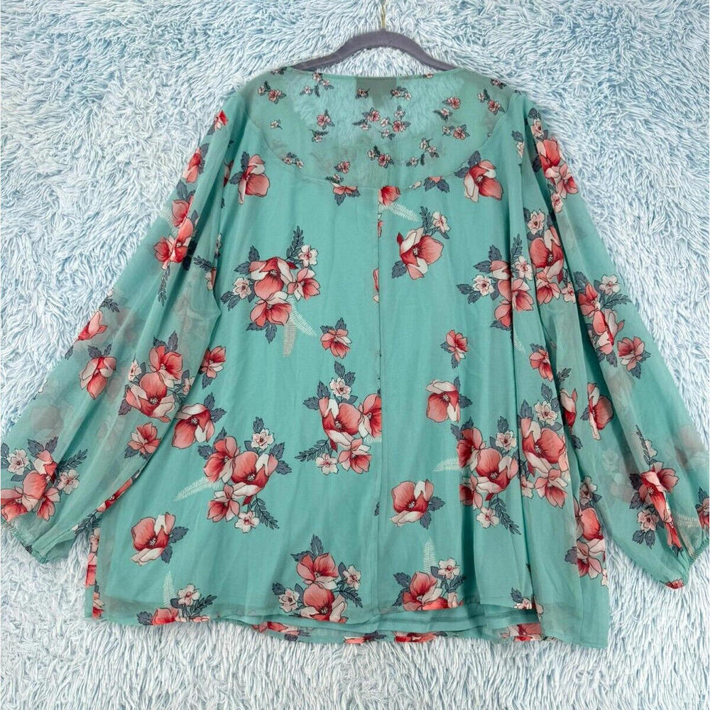 Lane Bryant Women's Size 22 Floral Balloon Sleeve Keyhole Tassel Neck Top - Chic - Picture 12 of 13
